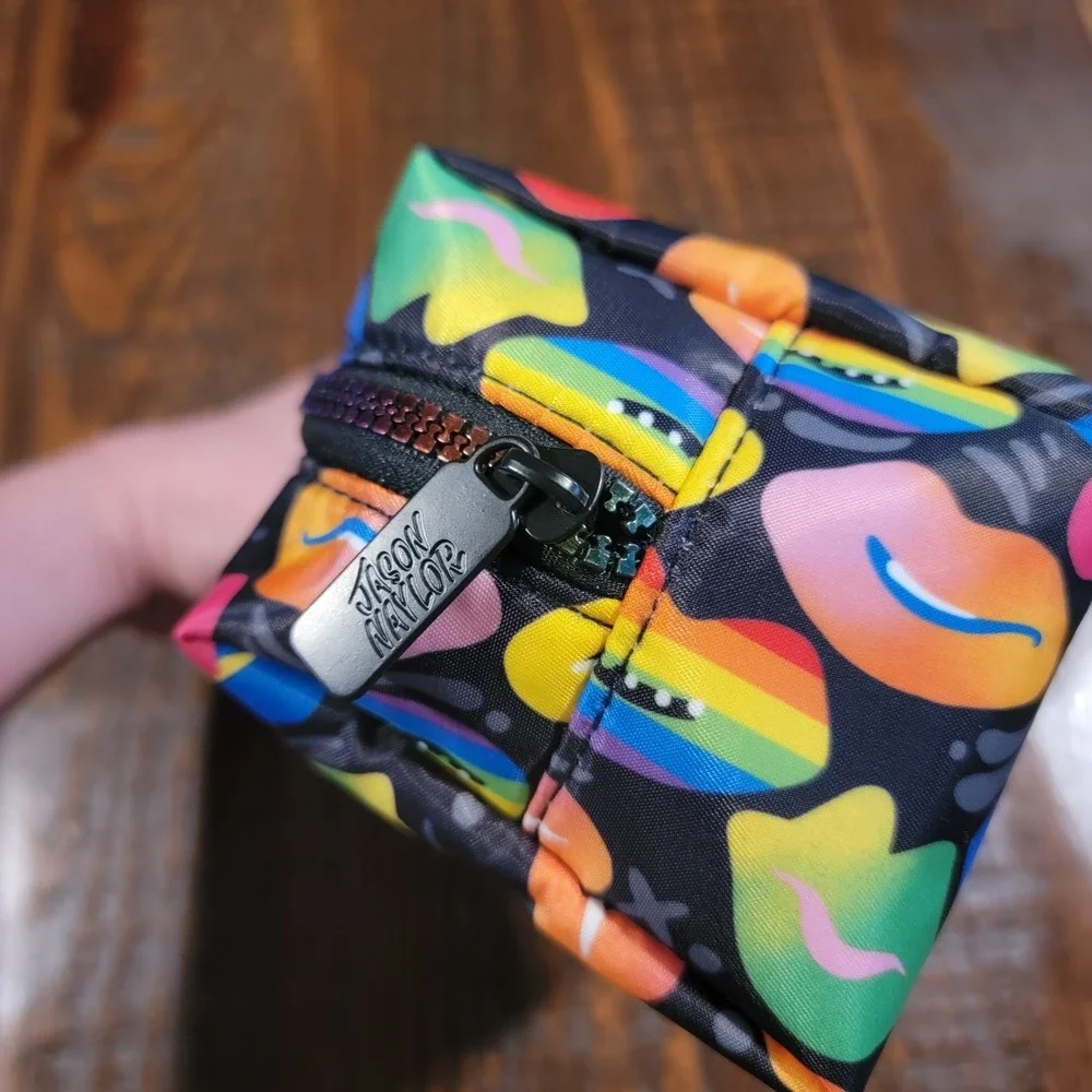 Jason Naylor Zip‎ Rainbow Colorful Kisses Lips Cosmetic Pencil Travel Bag NWOT